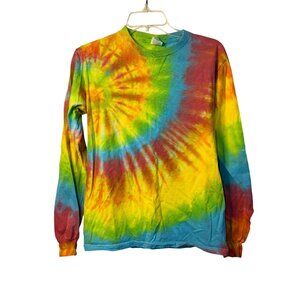Unisex Adult Long Sleeve Tie‑Dye Shirt Vibrant Rainbow Spiral Small Hippie Retro